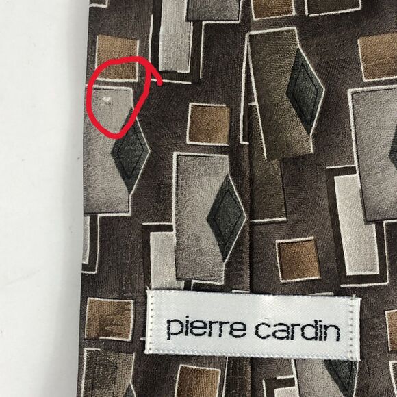 Vintage Pierre Cardin Tie Geometric Abstract Brown Gray Diamond Square Silk - Picture 8 of 9
